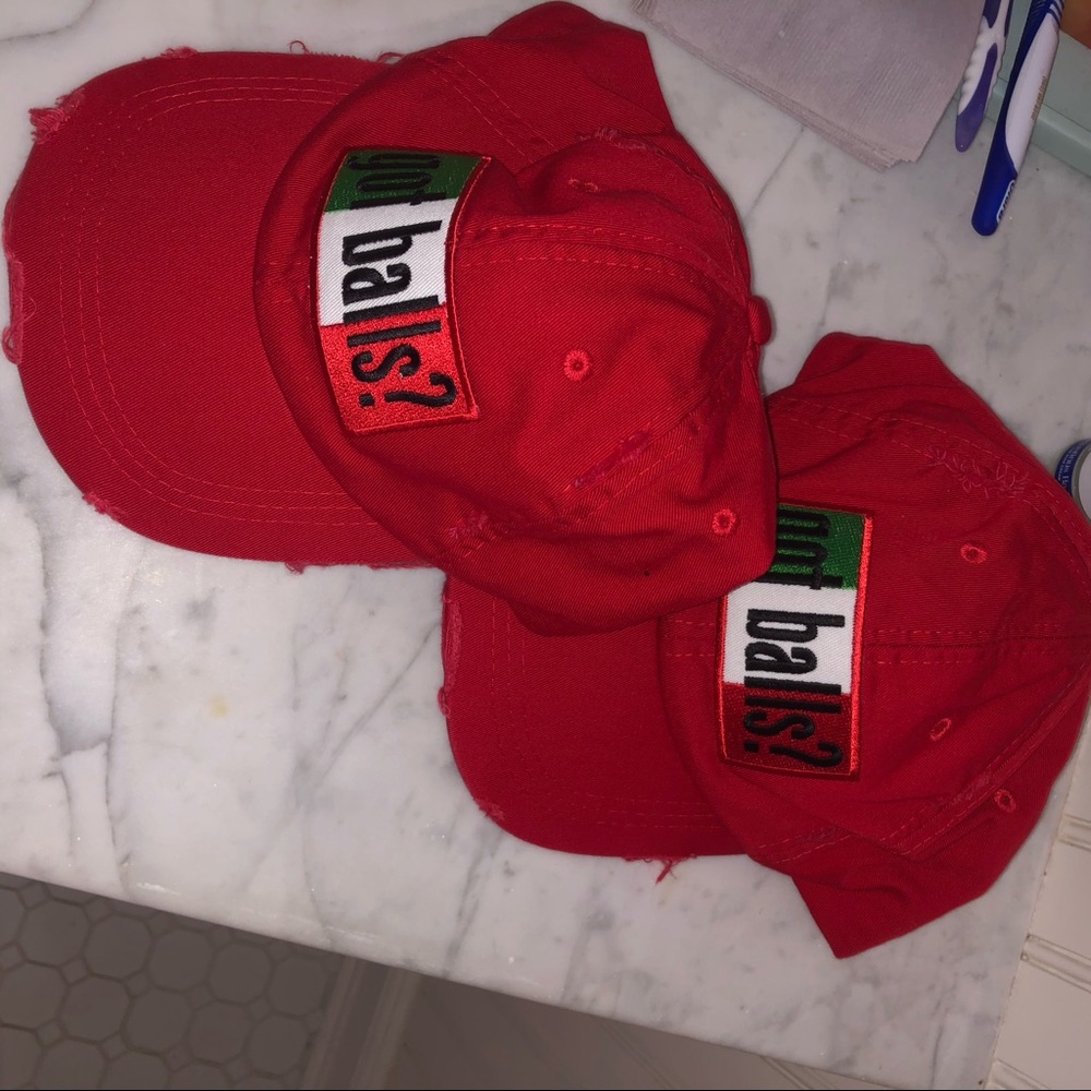 2 Italian style “ got balls? “ distressed hat RED